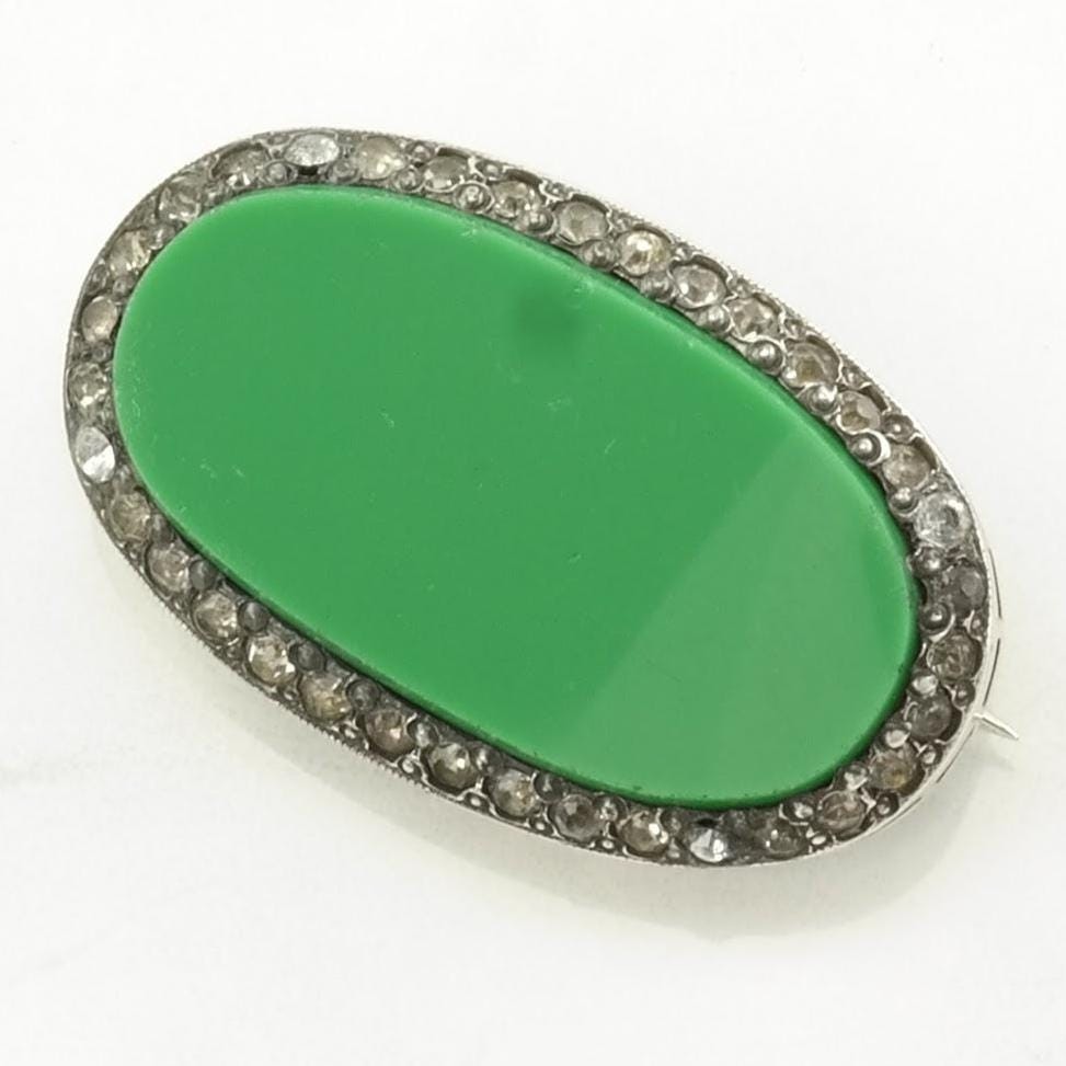 Green Paste Created Material Sterling Silver Broo… - image 1