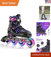 Vinal Girls Adjustable Flashing Inline Skates, All Wheels Light Up, Fun Illum...