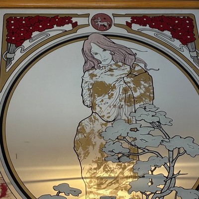 Alphonse Mucha Schütze Sternzeichen Spiegel Siebdruck Jugendstil Vintage 43x33