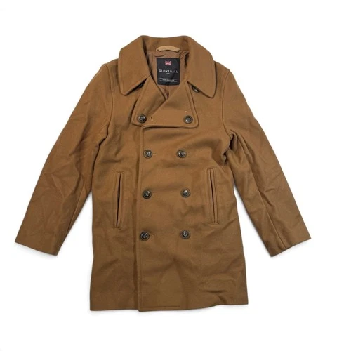 Gloverall England Wool Cashmere Double Breasted Pea Coat Camel Brown Mens Small - product listing photo