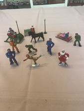 15 Vtg Barclay Manoil Lead Figures Skater Sleigh Sled Bench Horse Winter Xmas