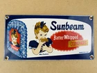 VINTAGE SUNBEAM BREAD 10x5" SODA POP GAS PORCELAIN OLD BAKERY STORE OIL SIGN