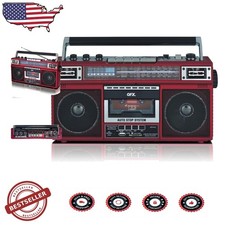 Vintage Red Boombox: Bluetooth Cassette Recorder, MP3 Conversion, 4-Band Radio