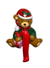 Vtg Teddy Bear Stocking Hanger Holder Santa Christmas Scarf Plastic Celluloid