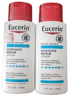 LOT OF 2 Eucerin Hydration Fragrance Free INTENSIVE REPAIR Lotion-5oz. Each