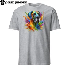 Colorful Great Dane Dog Unisex T-Shirt | Unique Design with Vibrant Splashes
