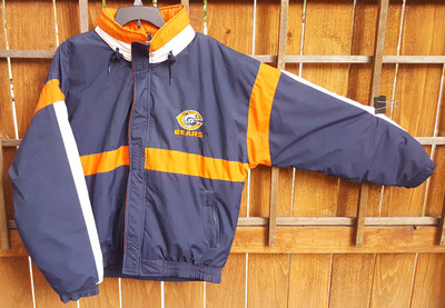 90'S Starter NFL CHICAGO BEARS スタジャン L Vtg Starter Chicago Bears Parka-L-Blue/Orange-Lined-Pockets-Zipper