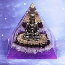 Amethyst Buddha Orgone Pyramid Chakra Energy Crystal Healing Orgonite EMF Gift