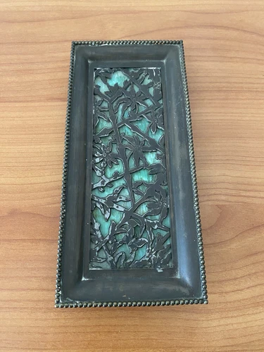 Apollo Studios Tiffany Style Bronze Slag Glass Tray RARE Butterfly Pattern