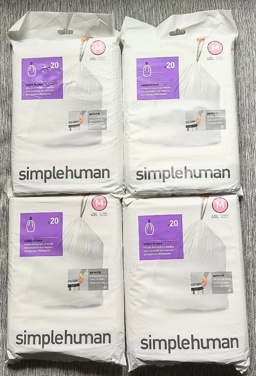 4 PACK simplehuman Code M 45 L Trash Bags 80 Liners Total White