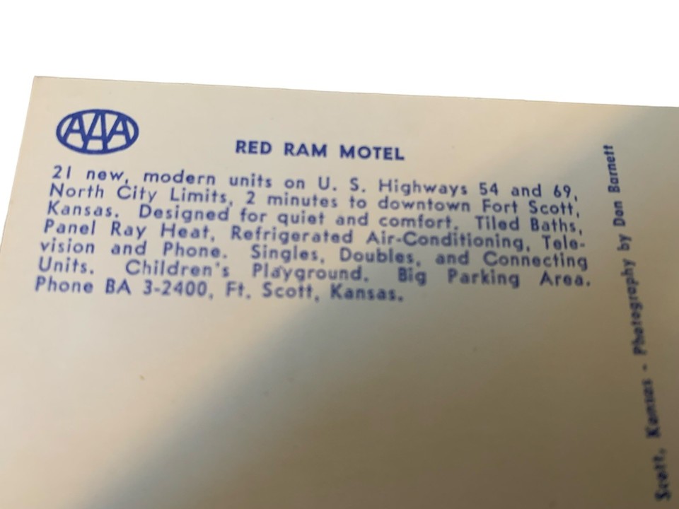 Vintage Postcard Red Ram Motel Fort Scott Kansas eBay