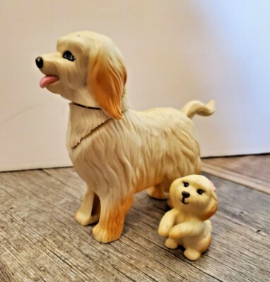Vintage Barbie?  Dog & Puppy Pets Figures 6''L x 4.5''H Moveable Head Hard Plastic