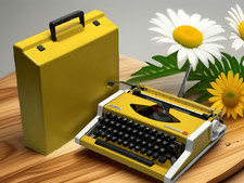 Yellow Olympia Traveller Typewriter and Yellow Bag - Newly Painted, thumbnail