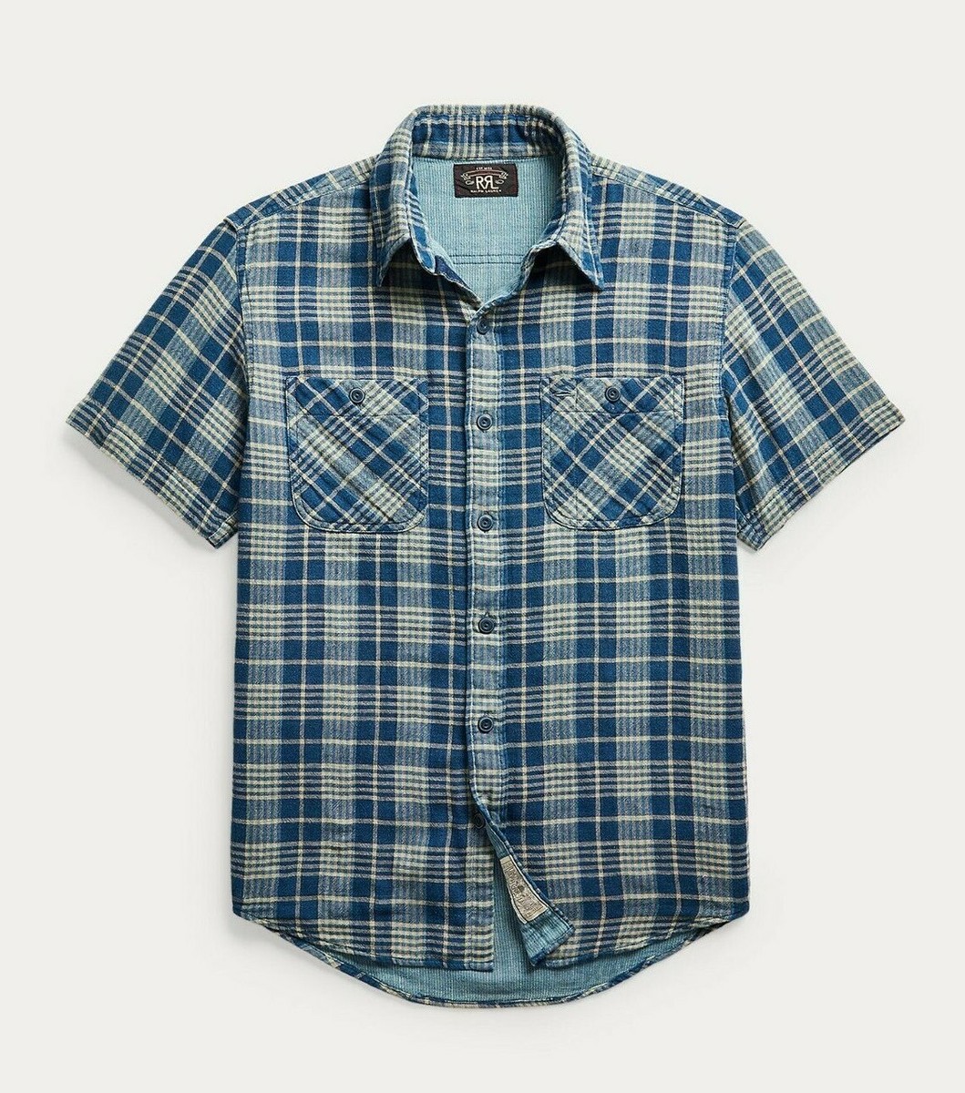 RRL Ralph Lauren Indigo Check Double-Faced Work Lined Shirt Men's