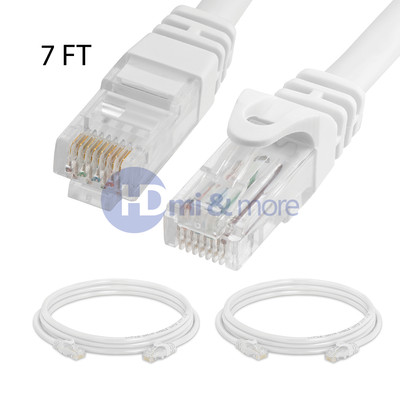 CAT6 Cable 7FT Ethernet Lan Network RJ45 Patch Cord Internet White - LOT of 2