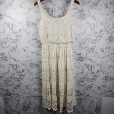 J Gee Small Dress Lace White Ivory Maxi Sleeveless Boho Flowy Romantic Wedding