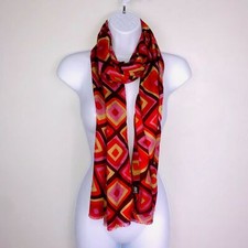 2 Chic Rectangle Scarf Red Geometric Bold Print 70s Retro Maximalist NEW MM49