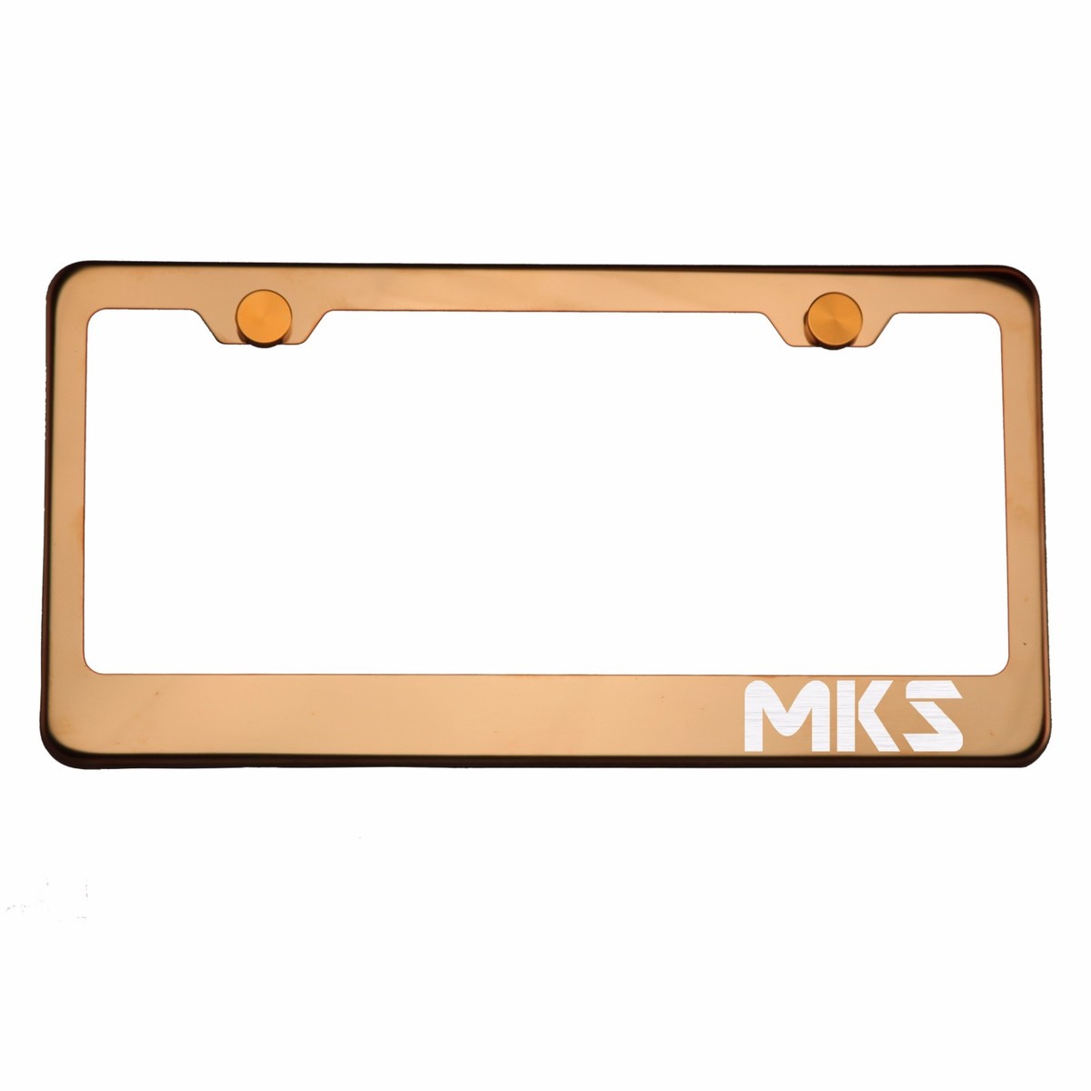 Rose Gold Chrome License Plate Frame MKS Laser Etched Metal Screw