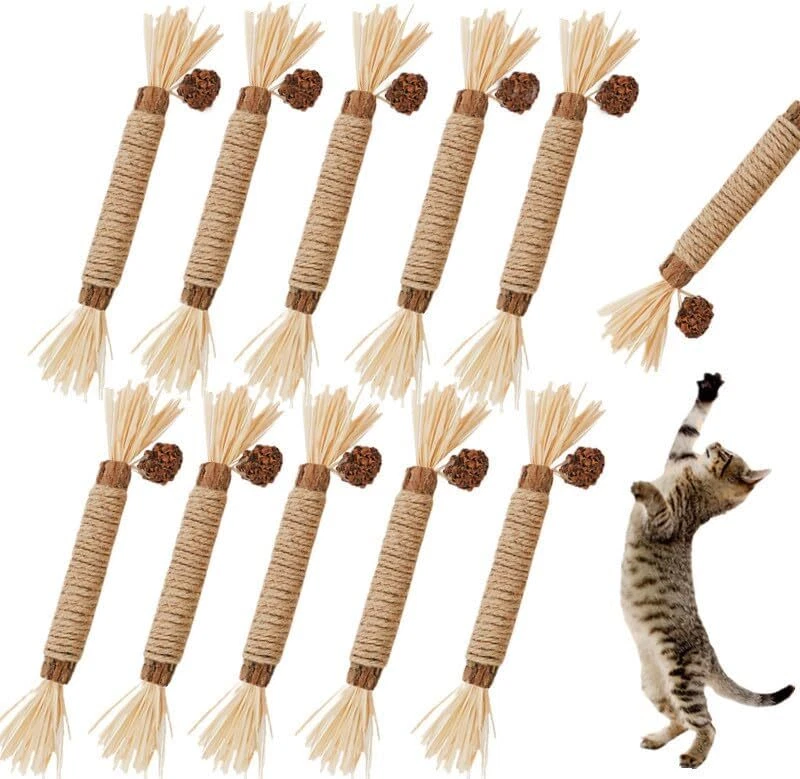 Cat Toys,10Pack Silvervine Chew Stick,Kitten Treat Catnip Toy Kitty Natural Stuf