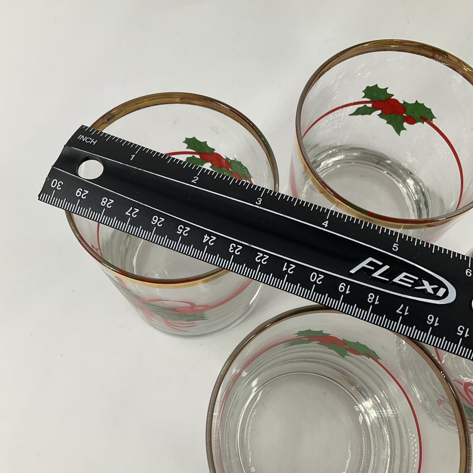 MCM Christmas Holly & Berries Rocks Glasses 4 Old Fashioned GOLD RIMMED ...