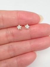 925 Sterling Silver Cz Gold Star Stud Earrings Dainty Post Studs 4mm