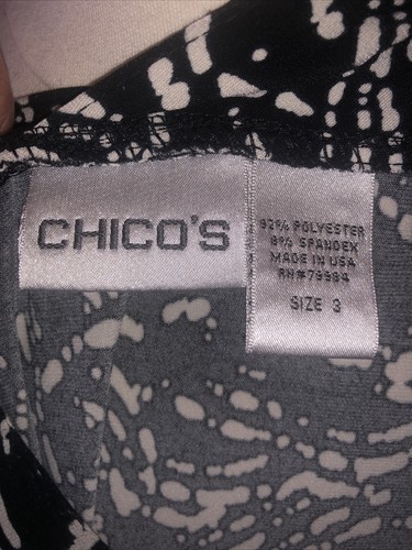 Chicos Womens Size 3 (US XL) Black With White Swirl Design Full Sleeves EUC - Picture 9 of 9