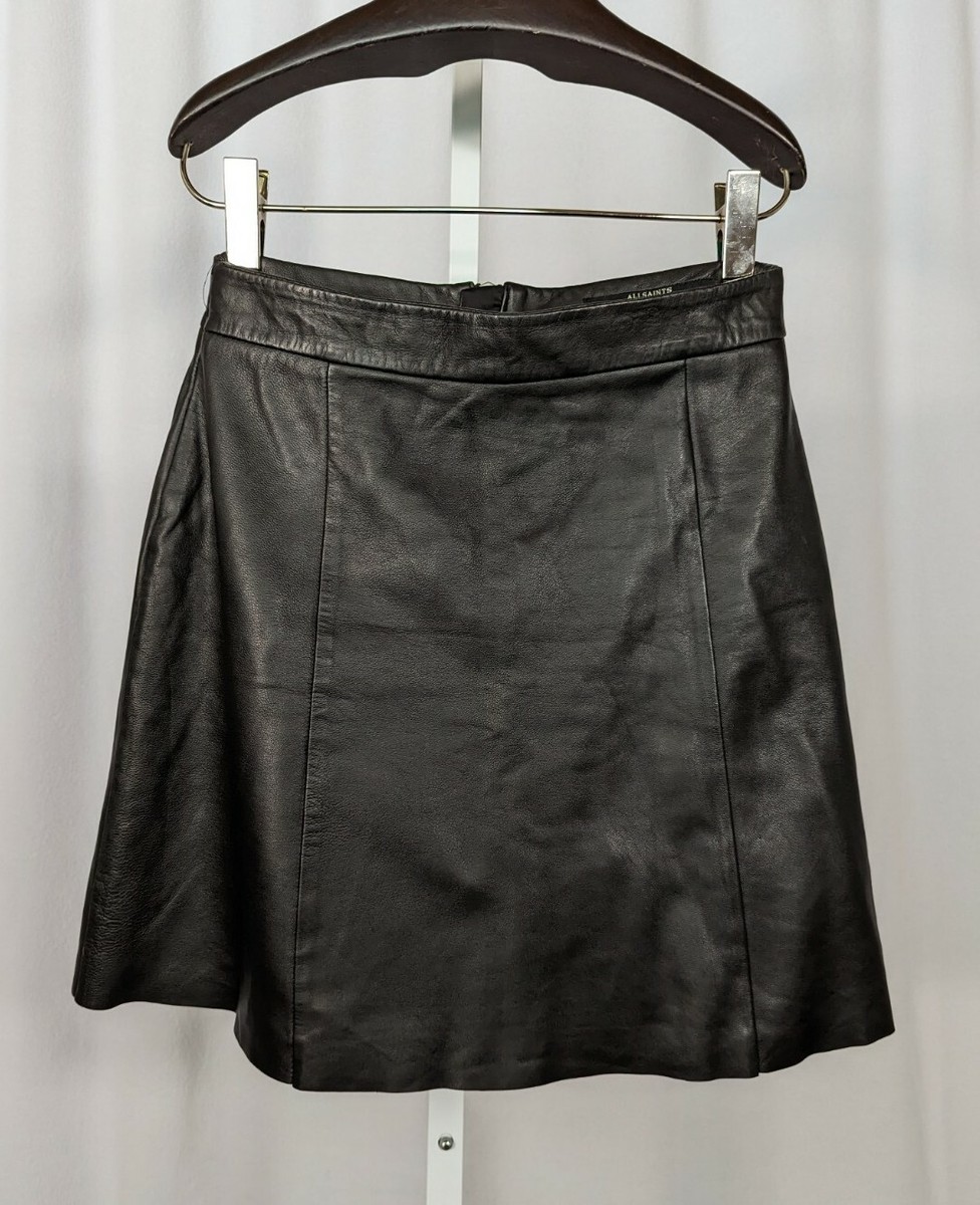 Allsaints Sens Leather Skirt Black Mini Full Zip Size US 10 | eBay 