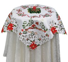 Holiday Embroidered Christmas Tree Poinsettia Placemat Table Runner Tablecloth