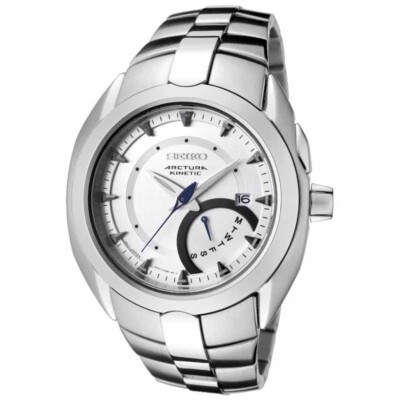 Brand New Seiko SRN007P1 Arctura Kinetic Retro Day Full Silver Men Watch
