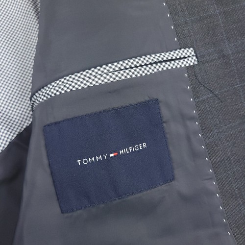 Tommy Hilfiger TH Flex Gray & Blue Plaid Wool Blend Suit w/ Pants Mens 40L X 34W - Picture 9 of 21