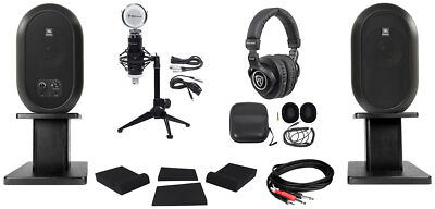 (2) JBL 104 Powered Studio Monitors w/Bluetooth+Stands+Headphones+Mic 104SET-BT