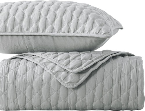 Machine Washable Light Grey California King Quilt - 3 Piece Shabby Chic Design - Picture 9 of 9