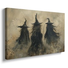 Halloween Witch Canvas Wall Art,Vintage Rustic Three Witches Prints Gothic Da...