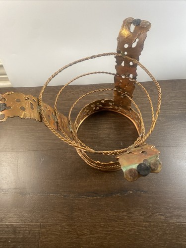 Brutalist MCM vtg 3 legged plant stand Copper Art - Picture 6 of 7