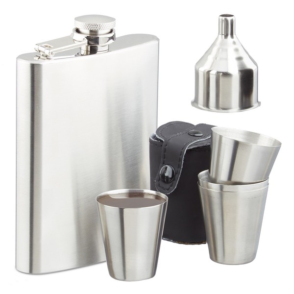 Flachmann Set Taschenflasche Trinkflasche Edelstahl 200 Ml Schnapsflasche Leicht-image