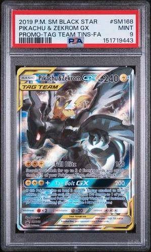 Pokémon Pikachu & Zekrom GX SM Black Star Promo SM168 PSA 9 TAG TEAM Holo