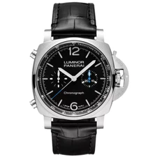 PANERAI Luminor Chronograph 44MM Black Dial Leather Men's Watch PAM01109