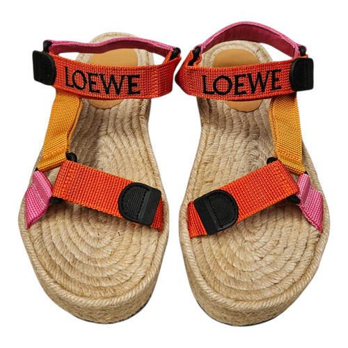 Loewe Colorblock T-Strap Espadrilles Sandals, Size 38