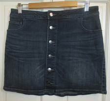 NWT Express Dark Wash Jean Skirt Womens 10 33x15.5 Stretch Distressed 101-34892