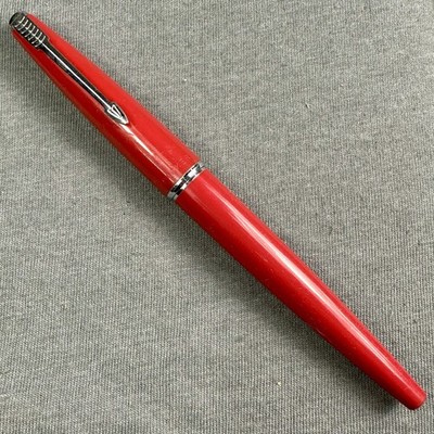 Vintage Parker 45 Fountain Pen with Vivid Red Cap And Barrel Fine Point Nib