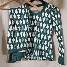 Hanna Andersson XS Top Small Bottom Green trees Holiday Long Johns PJs pajamas