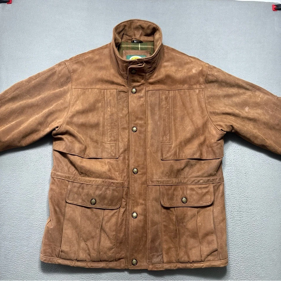 Abrigo de cuero Cabela's para hombre XL marrón tareas granero ranchero franela forrado aislante Foto 2 de 4