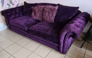 chesterfield Loch Leven Purple Fabric 4 2 Seater Sofa Good Condition
