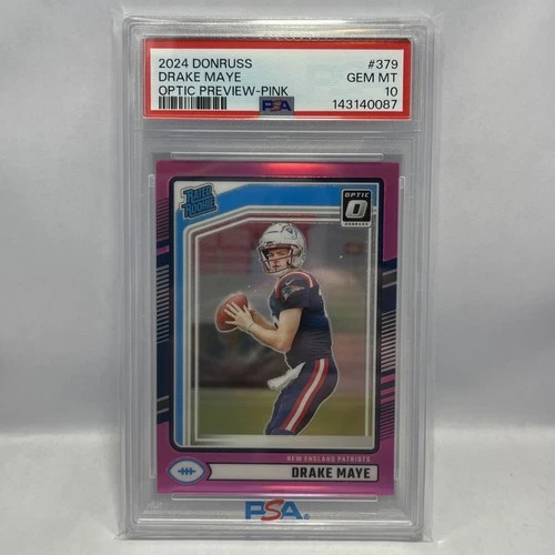 2024 Panini Donruss Rated Rookie Drake Maye #379 Optic Preview Pink Prizm PSA 10
