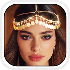Sequins Head Chain Gold Boho Headpiece Layered Egyptian Forehead Chains