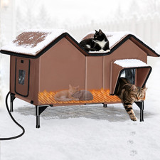 Large Heated Cat House for Outside, Outdoor Heated Cat House Weatherproof