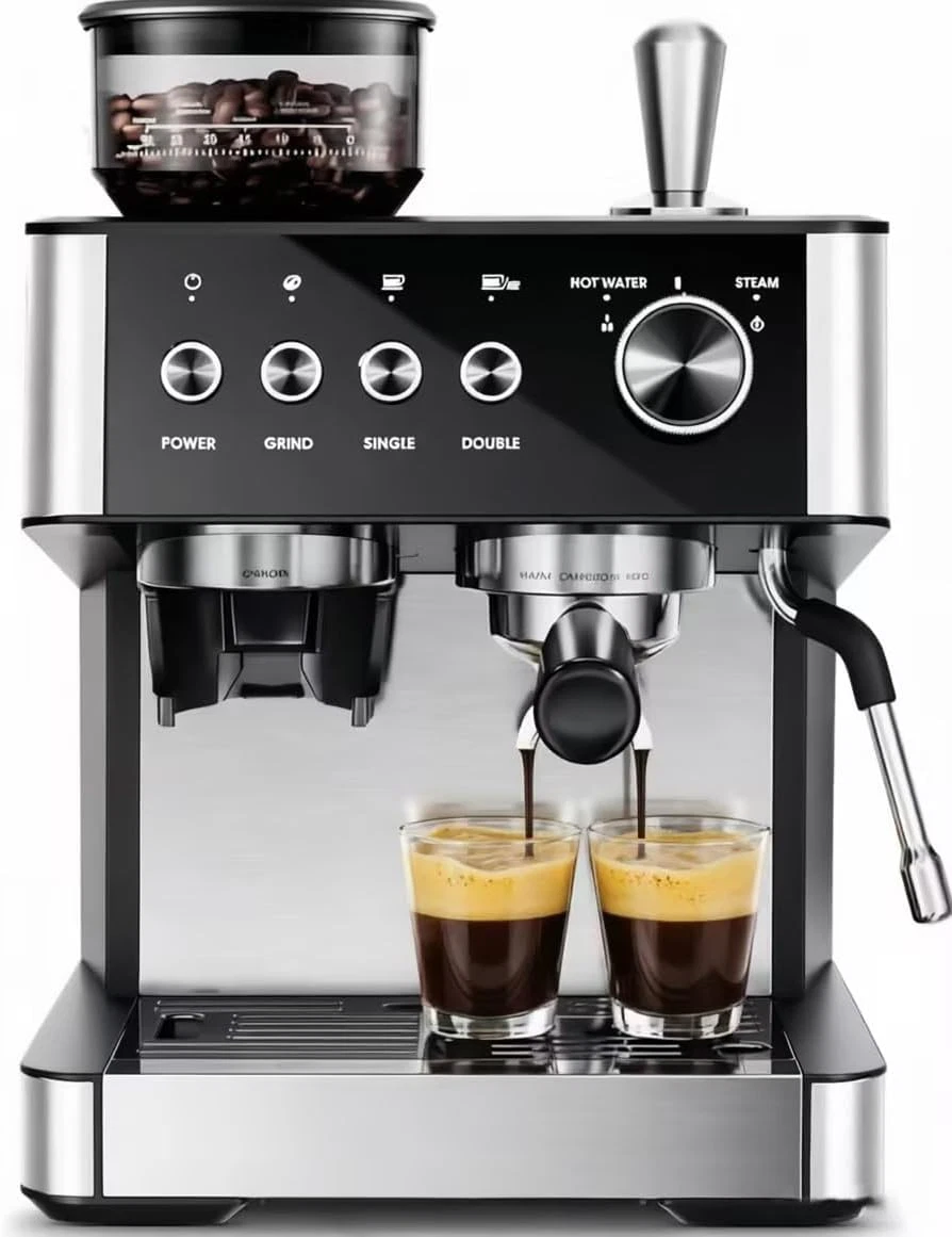 20 Bar Espresso Machine with Grinder & Milk Frother - Black
