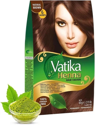 VATIKA NATURALS Vatika Henna Natural Brown Hair Colour - 60G (6 X 10G Sachets), Natural & Nouris