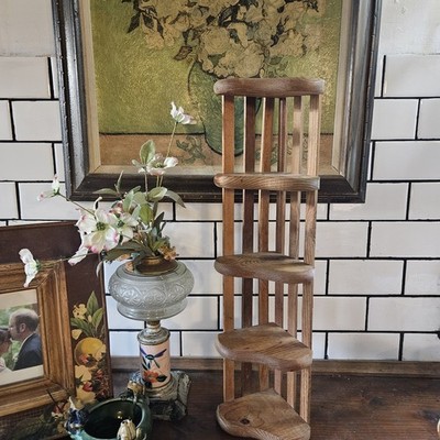 Vintage Old Handmade Solid Wood Wooden Heart Tier Tiered Wall Corner Decor Shelf