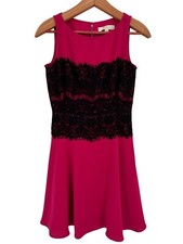 Ann Taylor Loft Dress 0 XS Fit Flare Pink Black Lace Mini Sleeveless Party